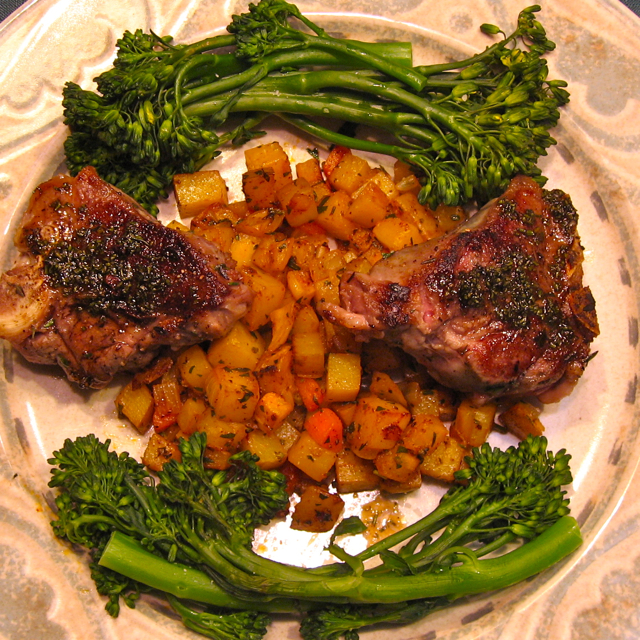 Lamb with Mint Gastric, Root Vegetable Hash