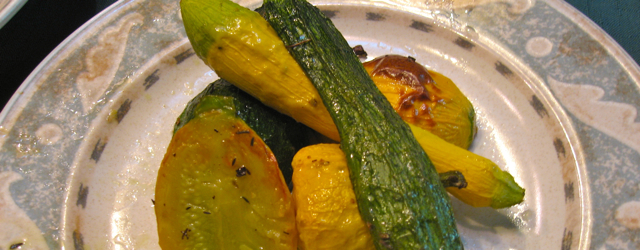 Baby squash grilled with olive oil and fresh thyme. 